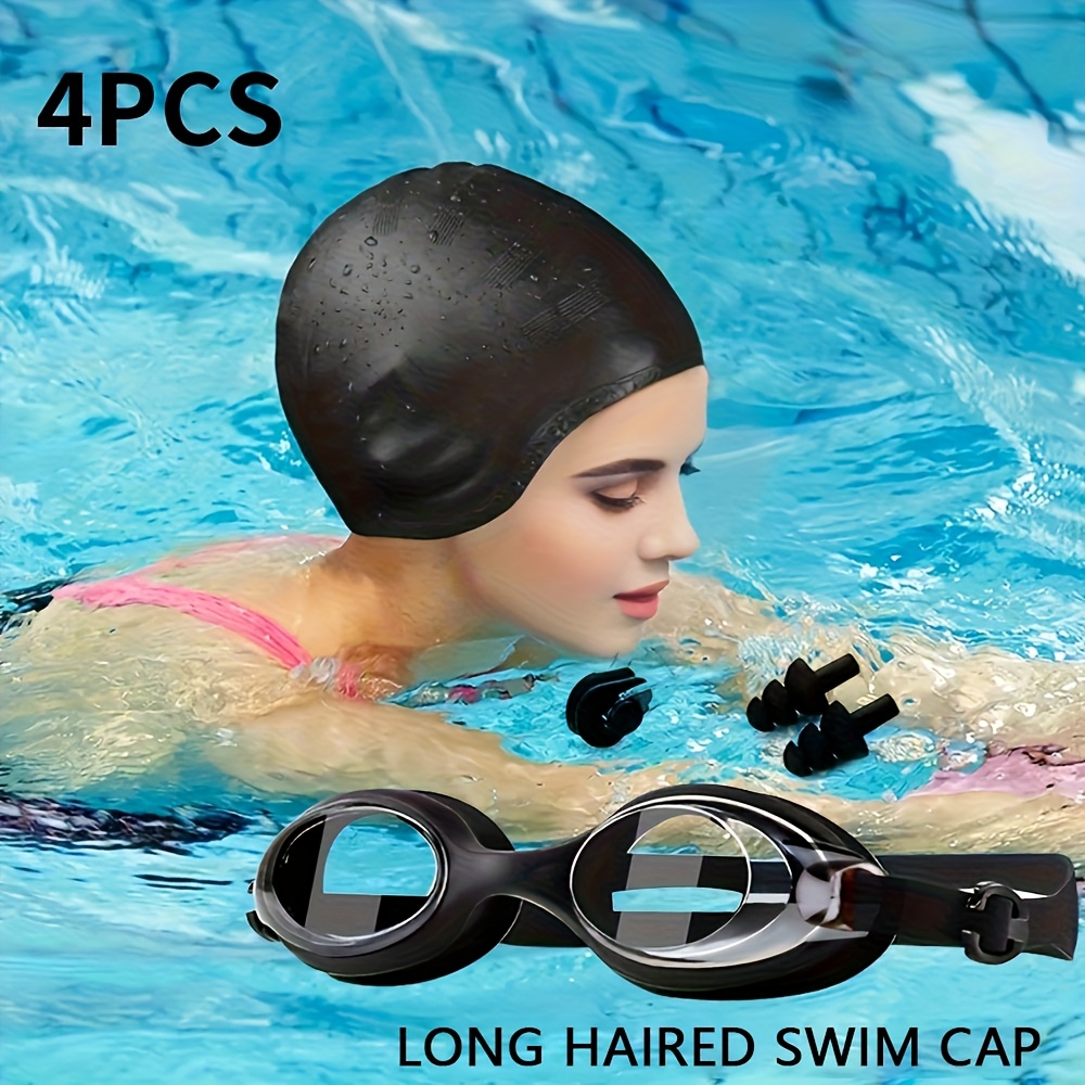 4pcs womens swim goggles set silicone swimming cap men women