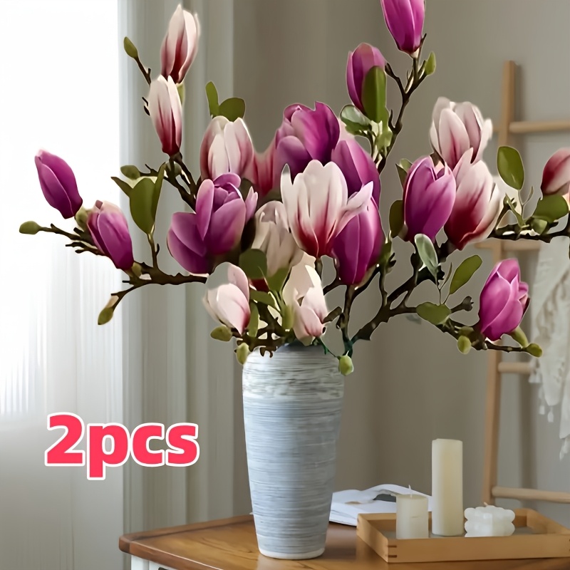 

2-pack Artificial Magnolia Flowers In Vase, Plastic Spring Decor For , Ideal For Anniversary, Ramadan, Thanksgiving, Graduation, Day - No Electricity Or Battery Needed