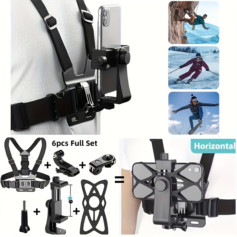 

Adjustable Chest Mount Harness Strap With 360° Phone Holder, Universal Smartphone Clip, Action Camera Pov For Outdoor Activities - Compatible With Samsung, Iphone & More - Abs Material, Black