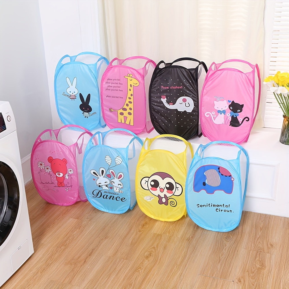 

1pcs Cartoon Foldable Laundry Basket, Casual Nylon Hamper With Handles, Collapsible Toy Storage Bag, Rectangular Organizer For Laundry Room