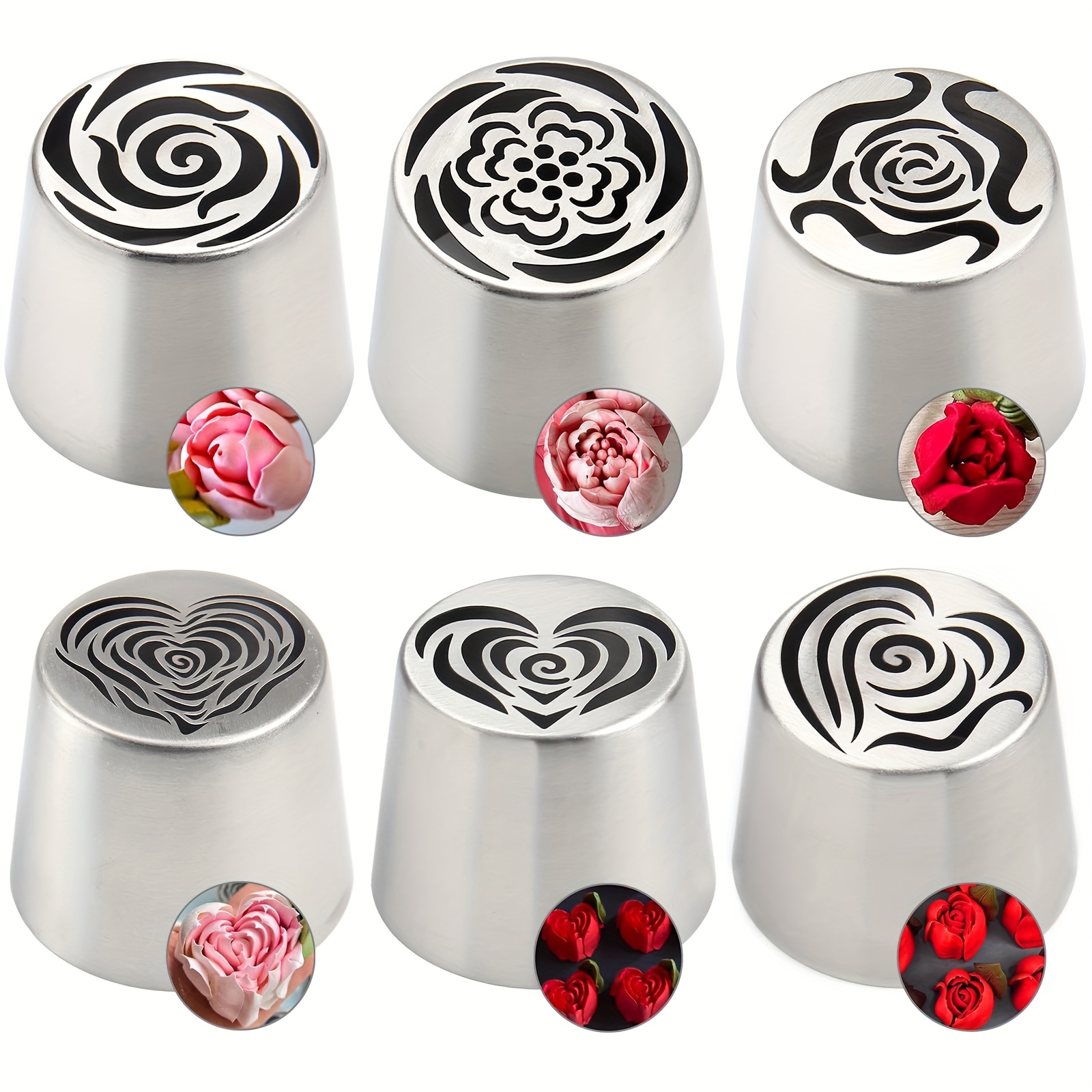 Image of 6pack Extra Large Stainless Tulip Piping Tips | 304 Stainless Steel, Ideal For Cake Decorating And On And Desserts