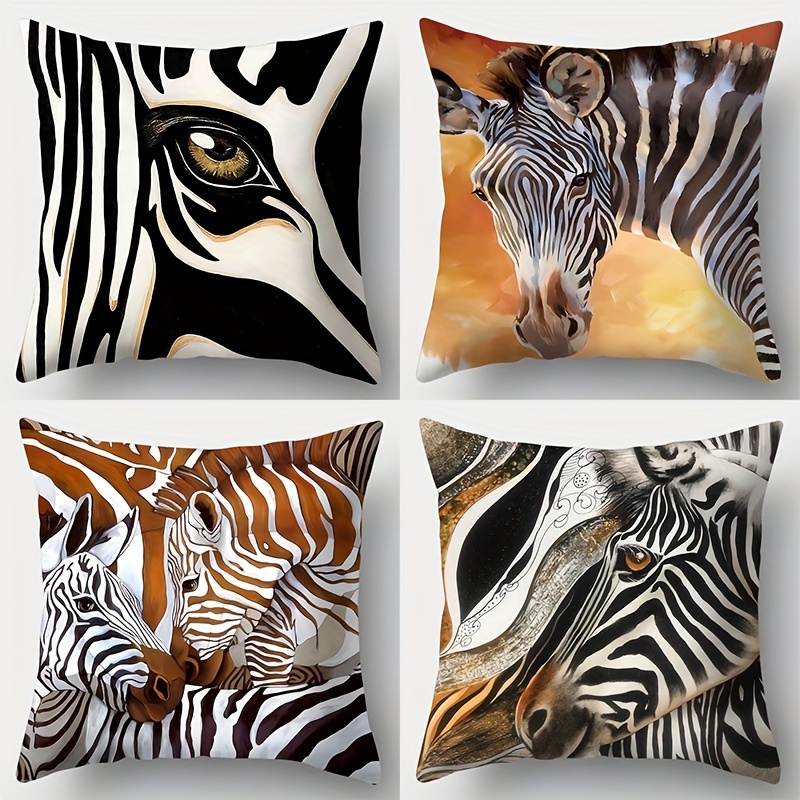 

4-pack Zebra Print Pillow Covers, 18x18 Inch, Modern Contemporary Design, Decorative Throw Cushion Cases For Sofa And Living Room, Bedroom Accessories – No Insert