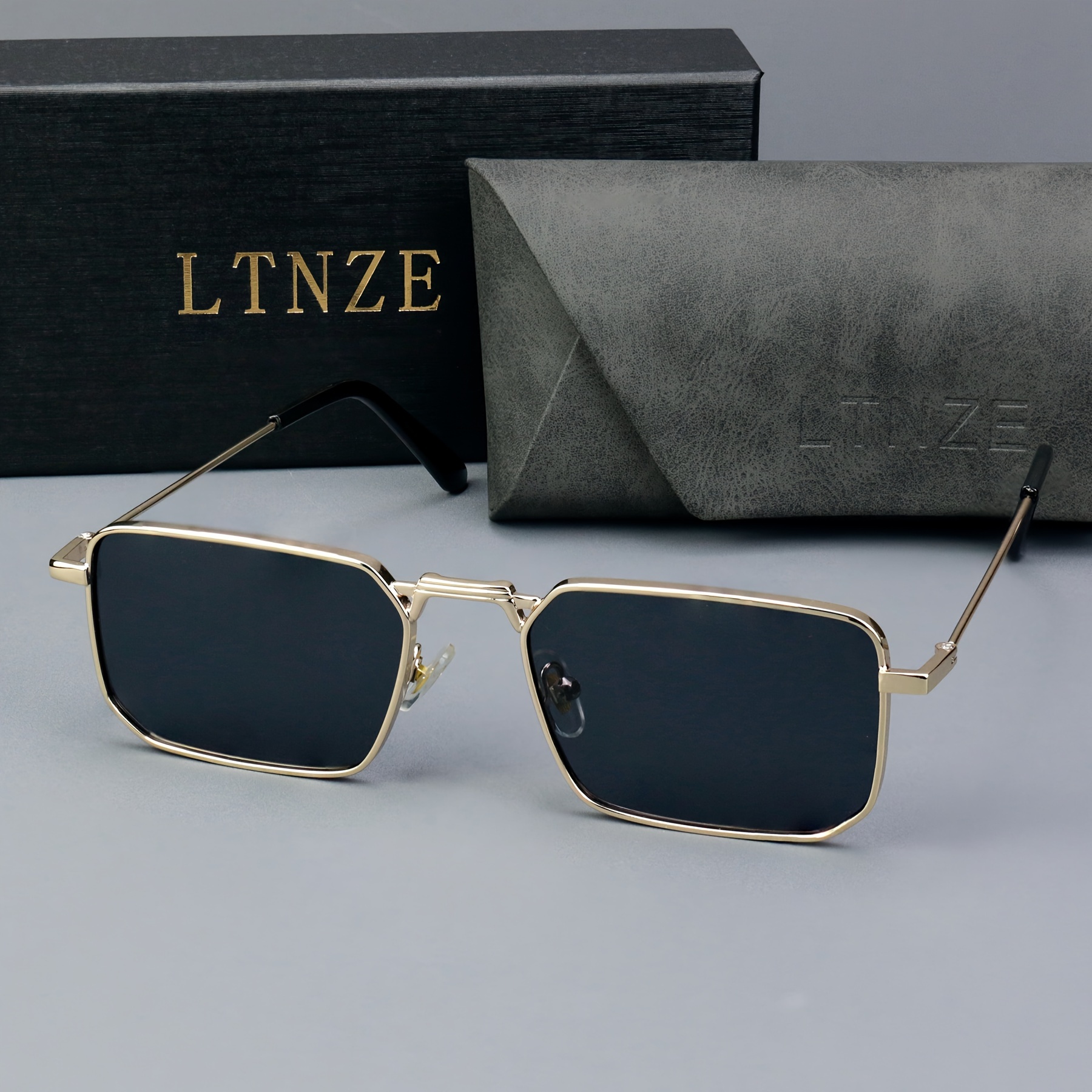 

Ltnze Rectangular Metal, Fashion Ultra-fine Temples, Golden Frame, Vintage Minimalist Design With Leather Case And Cleaning Cloth, Ideal For Running, Fishing, Hiking, Driving, Travel