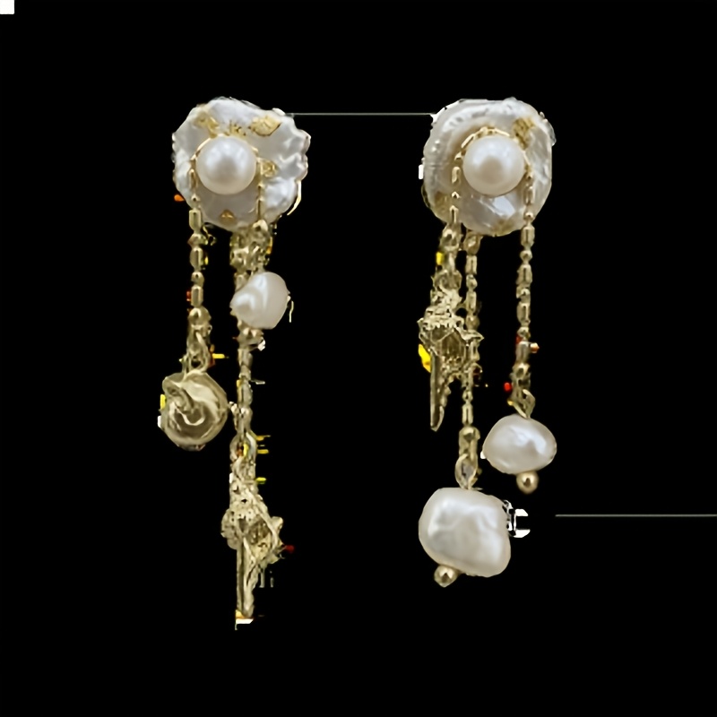 Niche Design Imitation Pearl Tassel Stud Earrings
