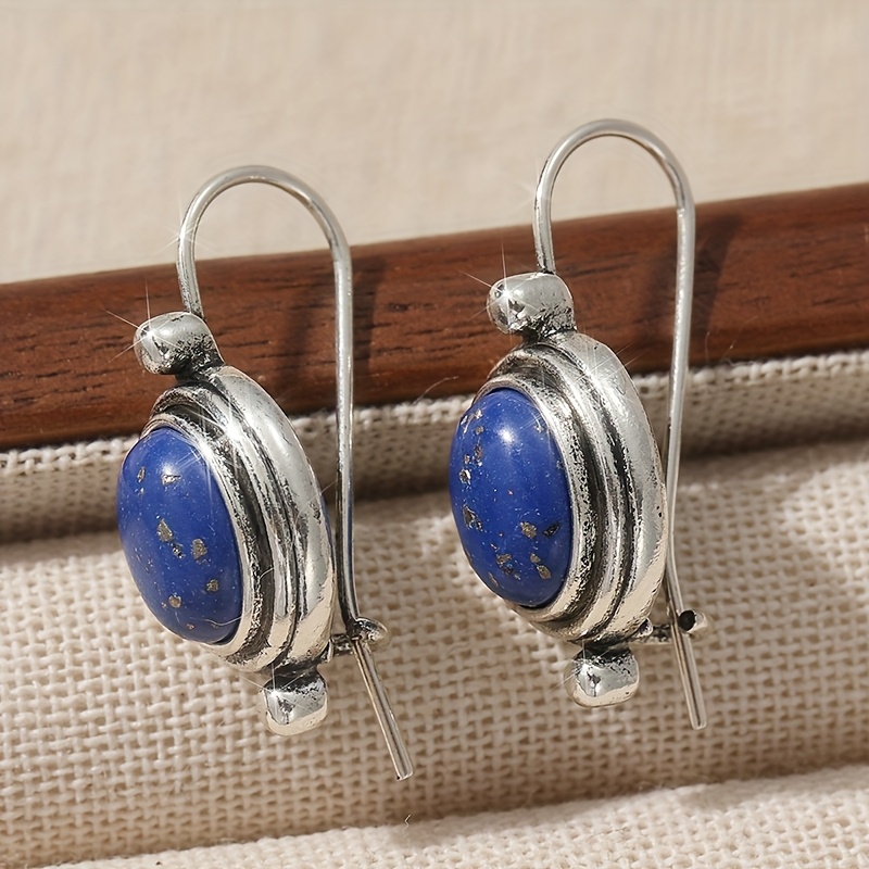 Vintage Lapis Lazuli Inlaid Copper Drop Dangle Earrings