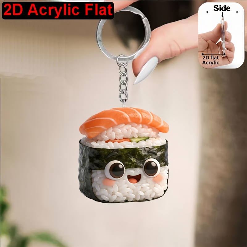 TEMU Portachiavi in acrilico 2D piatto, cartone animato salmone sushi, per la decorazione di zaini e chiavi dell'auto, regalo per gli della cucina