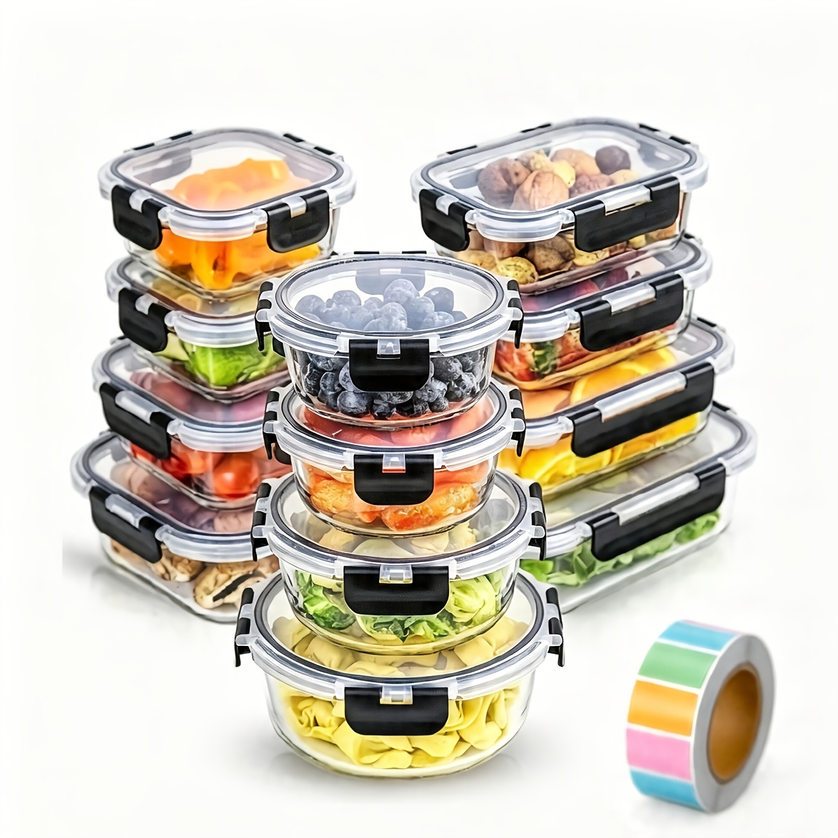 12pcs Glass Food Storage Containers, Glass Meal Prep Containers Set, Microwave, Oven And Dishwasher, Ideal For Salads, Fruits And Vegetables, Airtight Storage