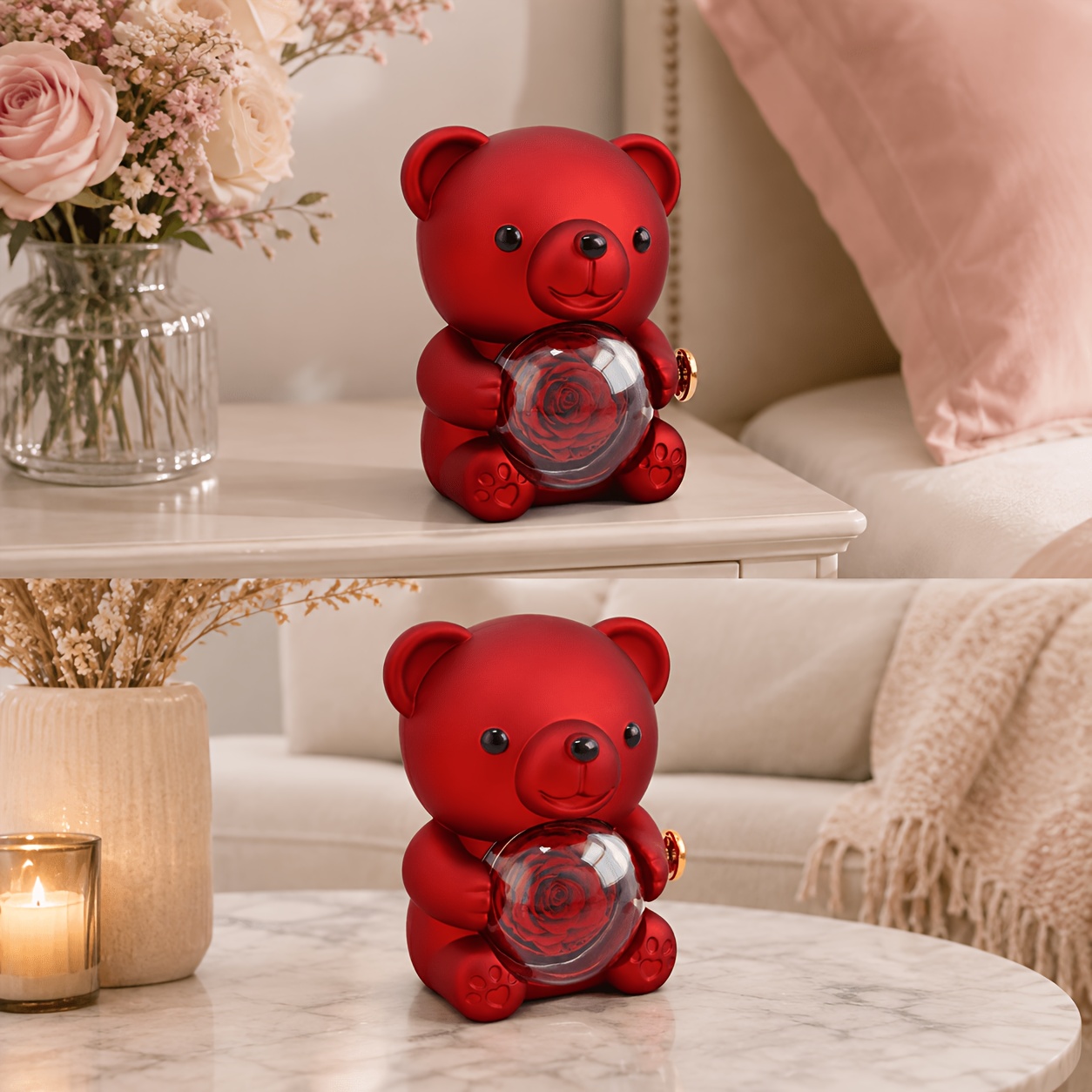 Romantic Red Bear Rose Keepsake Box