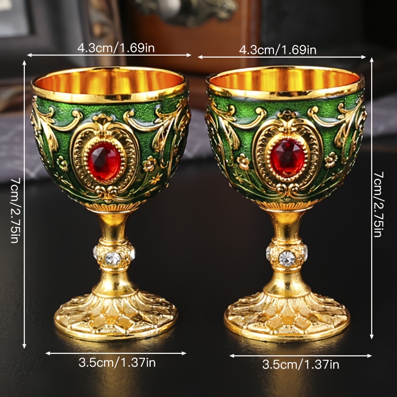 2pcs Vintage Medieval Style Imitation Renaissance Chalice Goblets, Luxurious Golden Finish with Ornate Floral Patterns, Handcrafted Metal Cups for Housewarming Gifts, Special Occasions, and Decorative Use