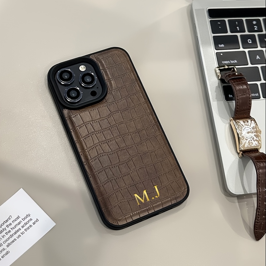 TEMU Phone Case - Personalized Customized Initials Name Letter Phone Case Compatible With Iphone 18 17 16 15 14 13 12 11 Pro Max Luxurious Crocodile