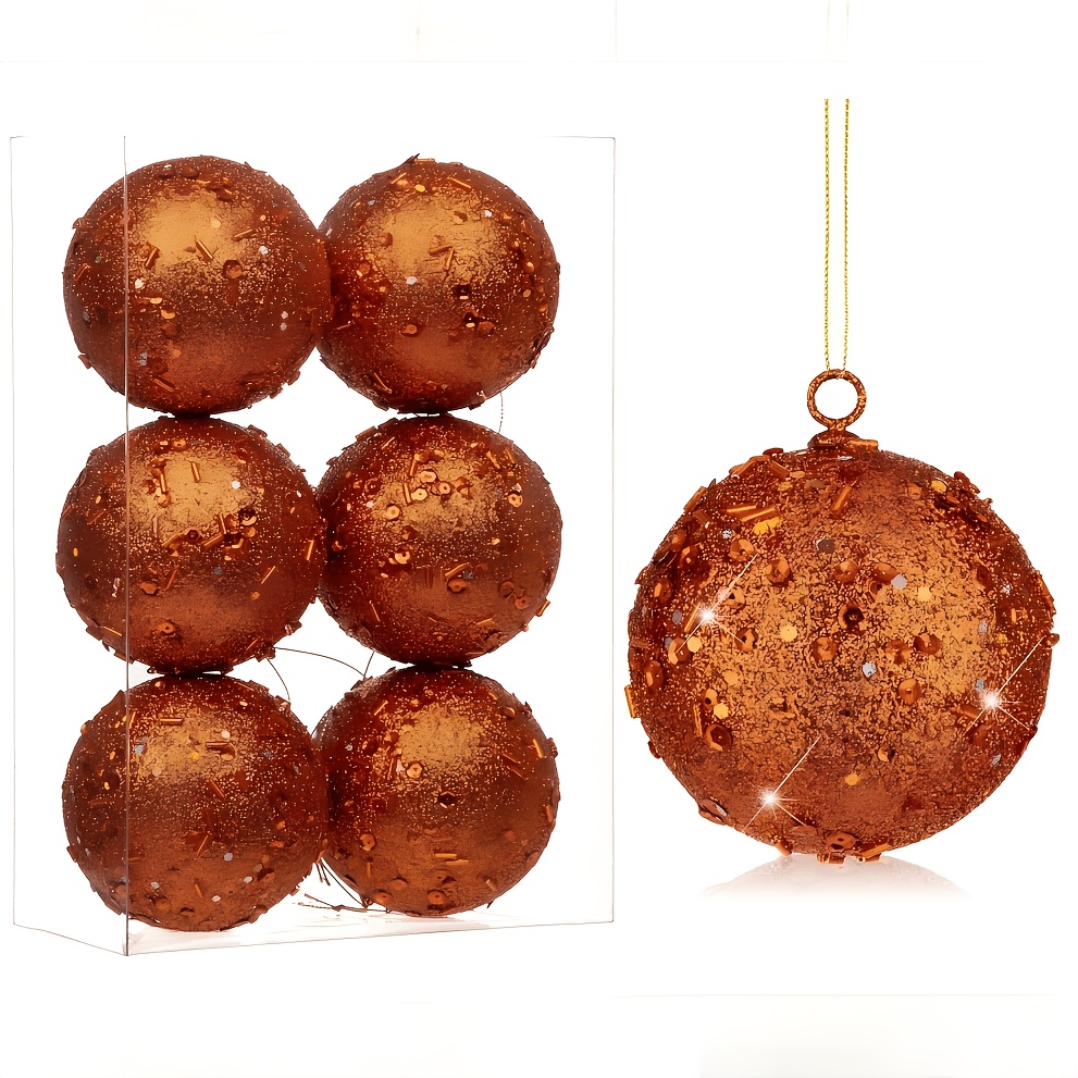 TEMU 6pcs Orange Shatterproof Christmas Ball Decoration Ornament, 8cm/3.15inch Christmas Tree Hanging Ornament Christmas Ball Set Christmas Tree