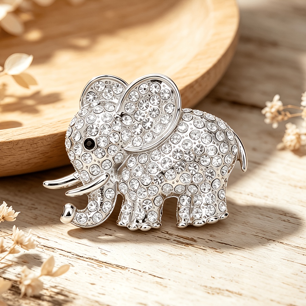TEMU Cute Women's Elephant-shaped Brooch, Diamond-studded 3d Design, Daily Clothing/outfit Decoration, Versatile Men And Women's Exquisite Individual