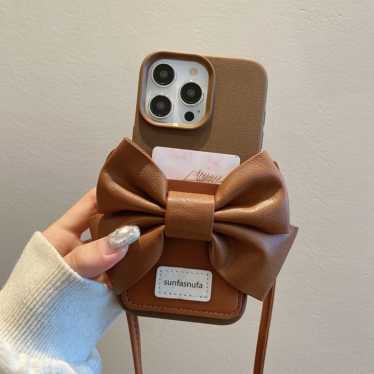 TEMU Girl Bowknot Coin Purse Suitable For Iphone 16 Pro Max Phone Case, 15 Pro Crossbody Strap