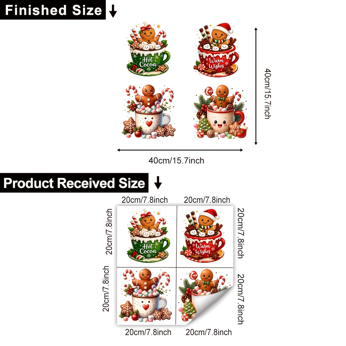 TEMU Lot de 1 ensemble de 4 autocollants de Noël pour placard, motif en pain d'épices et tasse de chocolat chaud, décoration de cuisine, autocollants