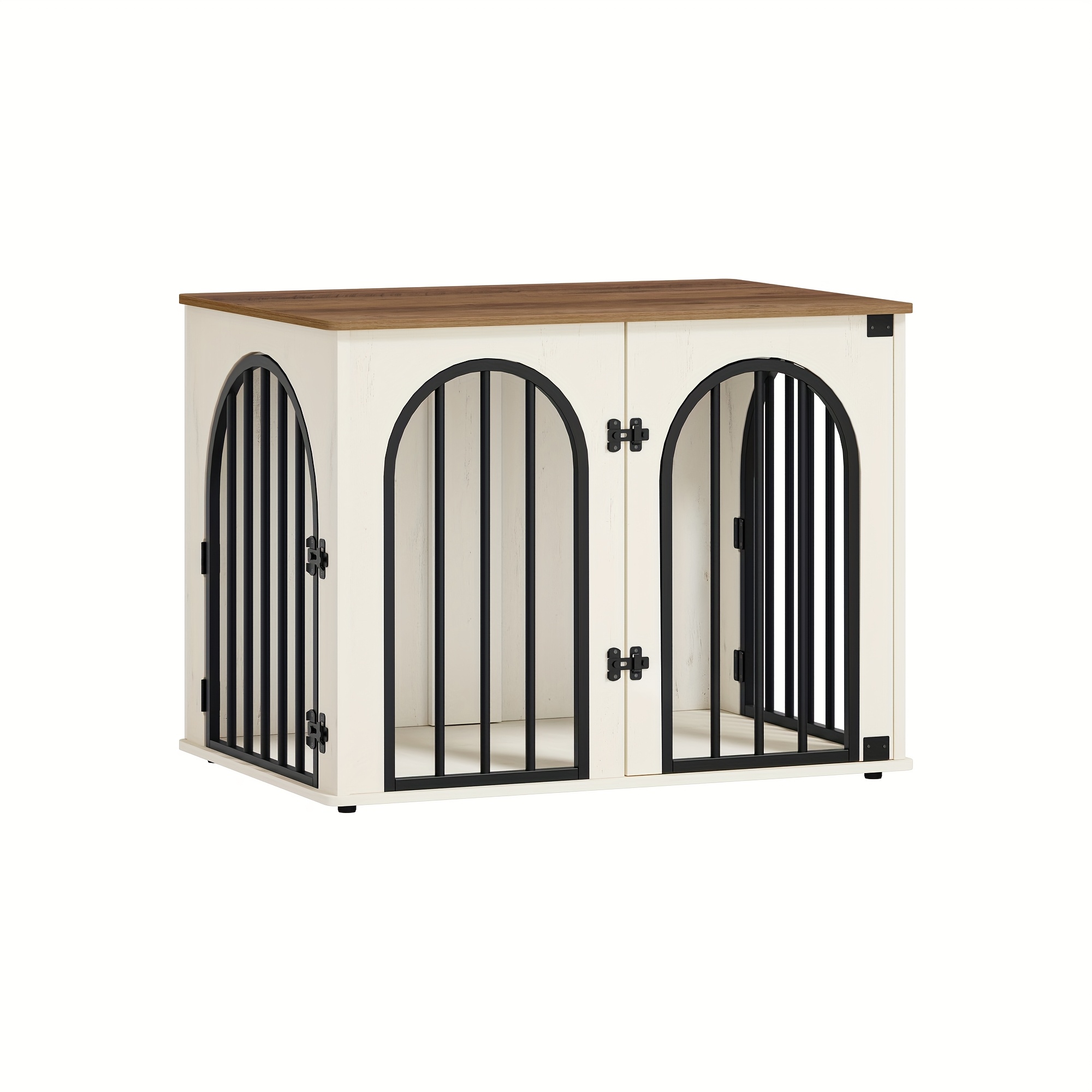 Dog Cage Furniture, 80cm Dog Crate For Home, 3 Doors, Arched Door, Modern Indoor Dog Crate For Dogs, Side Table, Heavy-duty Dog Cage, 56 X 80 X 61cm, White And Brown