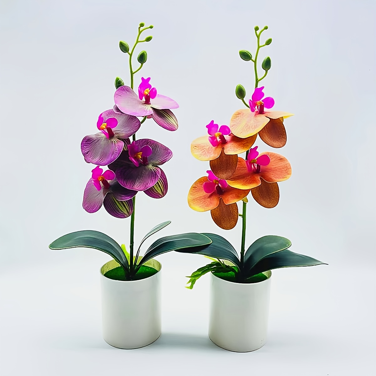 6 stuks levendige kunstorchideeën in art-decostijl in witte potten