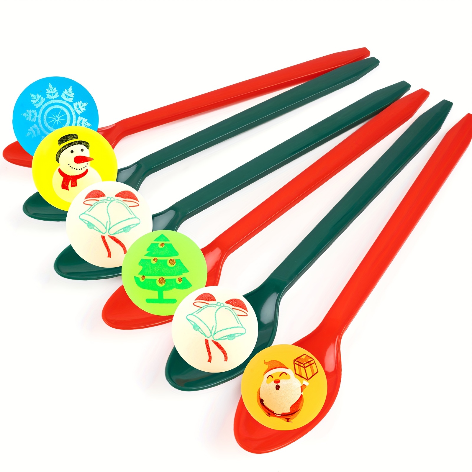 

10-pack Christmas Spoon Relay Game With Bouncy Balls - Holiday Party Favors For Indoor-outdoor Play, Plastic & Rubber, No Electricity Or Feathers Required