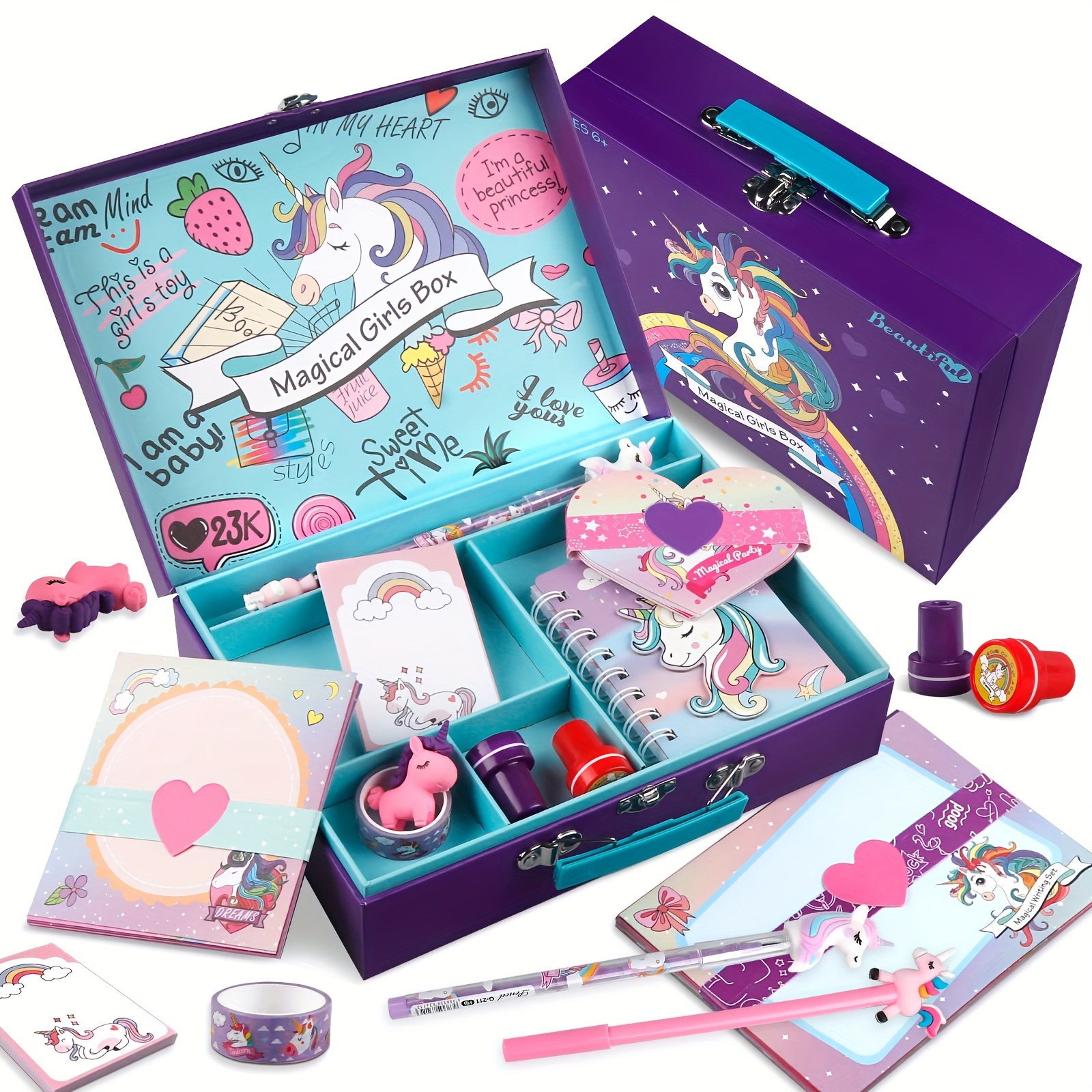 

Unicorn Stationery Gift Set - Journal Diary Kit With Stickers, Pens & Accessories, Perfect Stationary Set For Kids' Birthday Christmas Presents