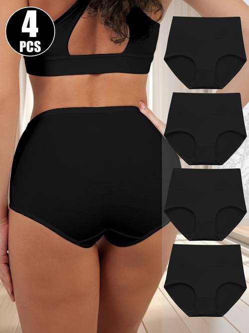 4 stück damen high-waist slips, weich, bequem, atmungsaktiv hochelastisch, mit passform-high-waist design