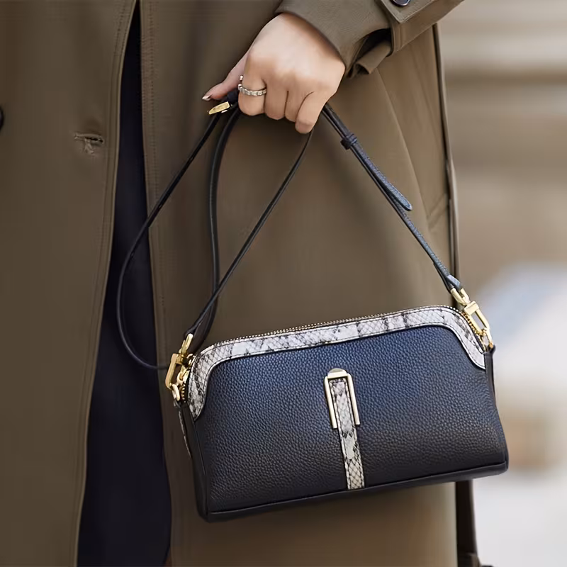 holiday gift genuine genuine leather crossbody bag 2025 new fashionable parent bag stylish commuter womens purse black 9