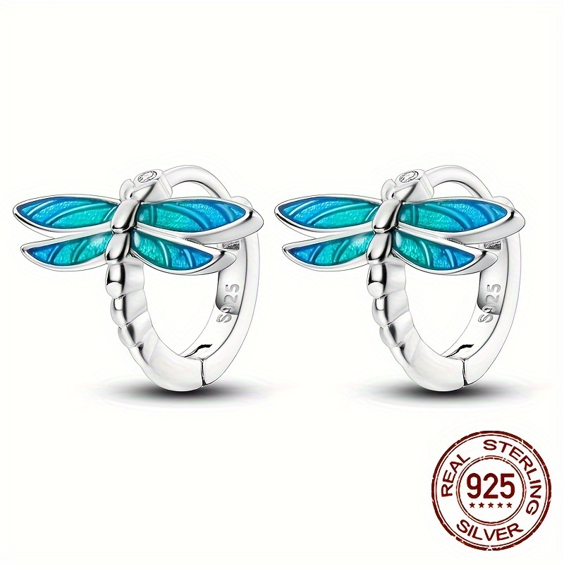

1 Pair S925 Sterling Silver Dragonfly Shaped Hoop Earrings Sparkly Zircon Decor Elegant Luxury Style Hoop Earrings Exquisite Wedding Party Jewelry Gift For Women 2.2g/0.08oz
