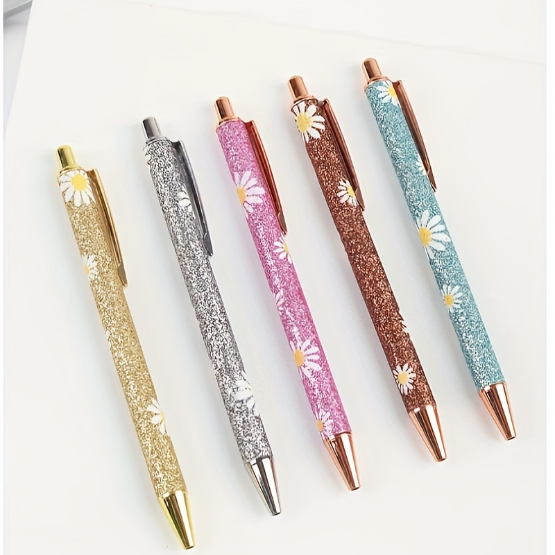 

5pcs Sparkling Floral Ballpoint Pens - Perfect For School & Office, Ideal Gift (colors Vary)