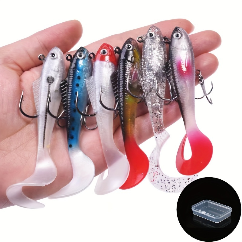 

6pcs/box Jig Head Soft Lure, Tail Swimbait With Treble Hook, Outdoor Fishing Tackle