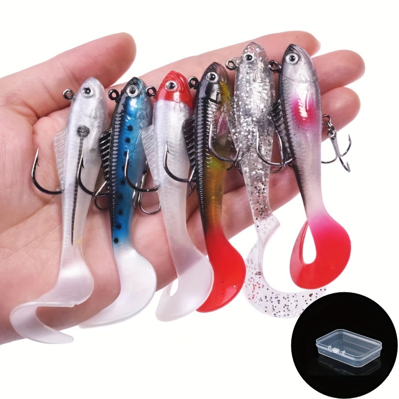 

6pcs/boîte Tête plombée Leurre souple, Swimbait à queue frisée avec hameçon triple, Matériel de pêche en plein air