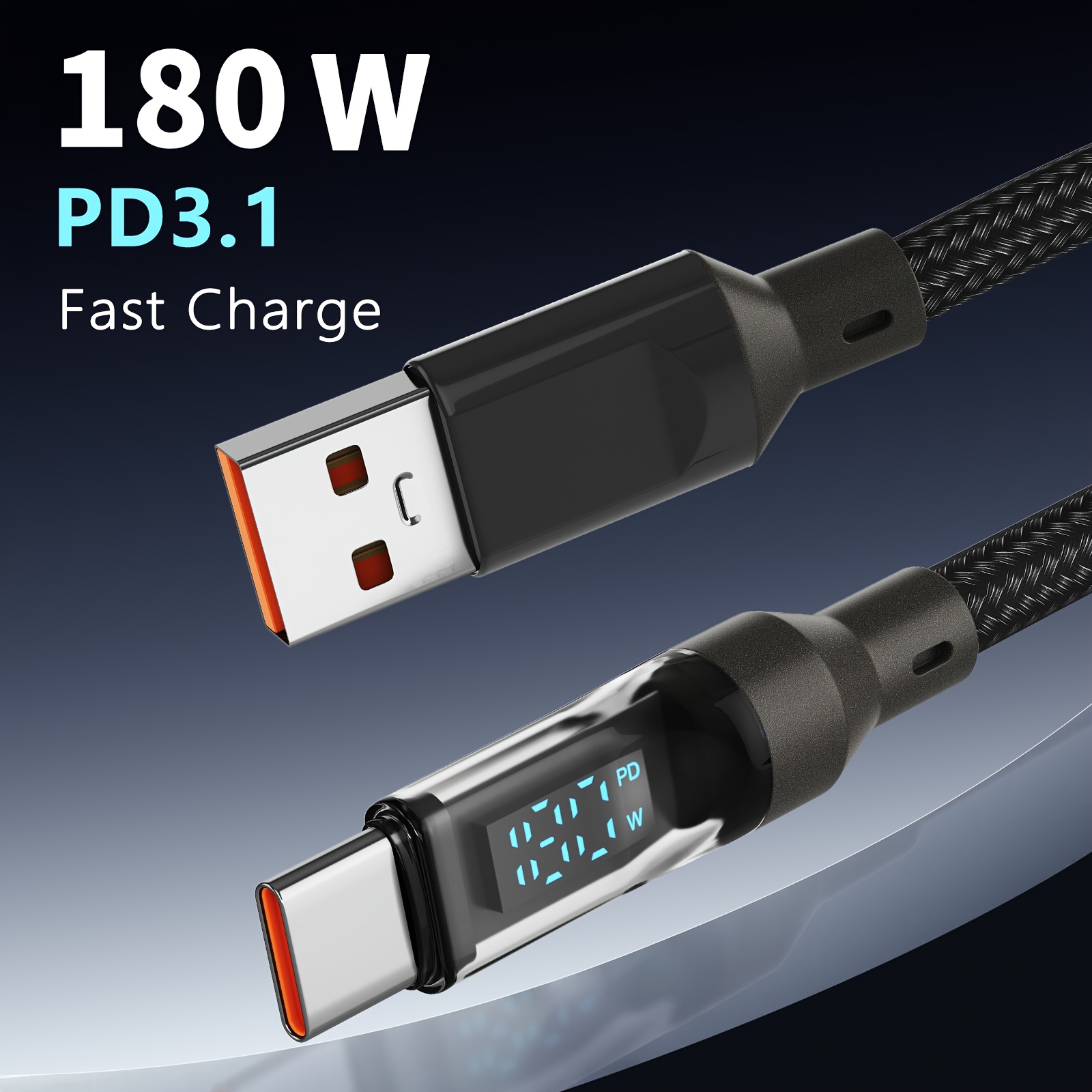 4pcs 180w super fast charging usb a type c cable led digital Temu