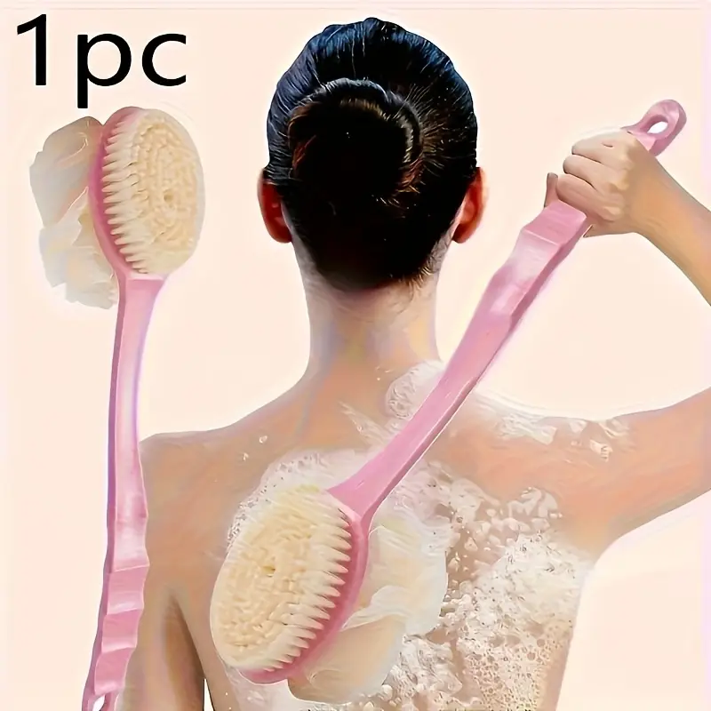 valentines day 2 in 1 soft fiber long handle shower brush gentle exfoliating body scrubber dual purpose back brush and cleansing tool japanese design Product details 0