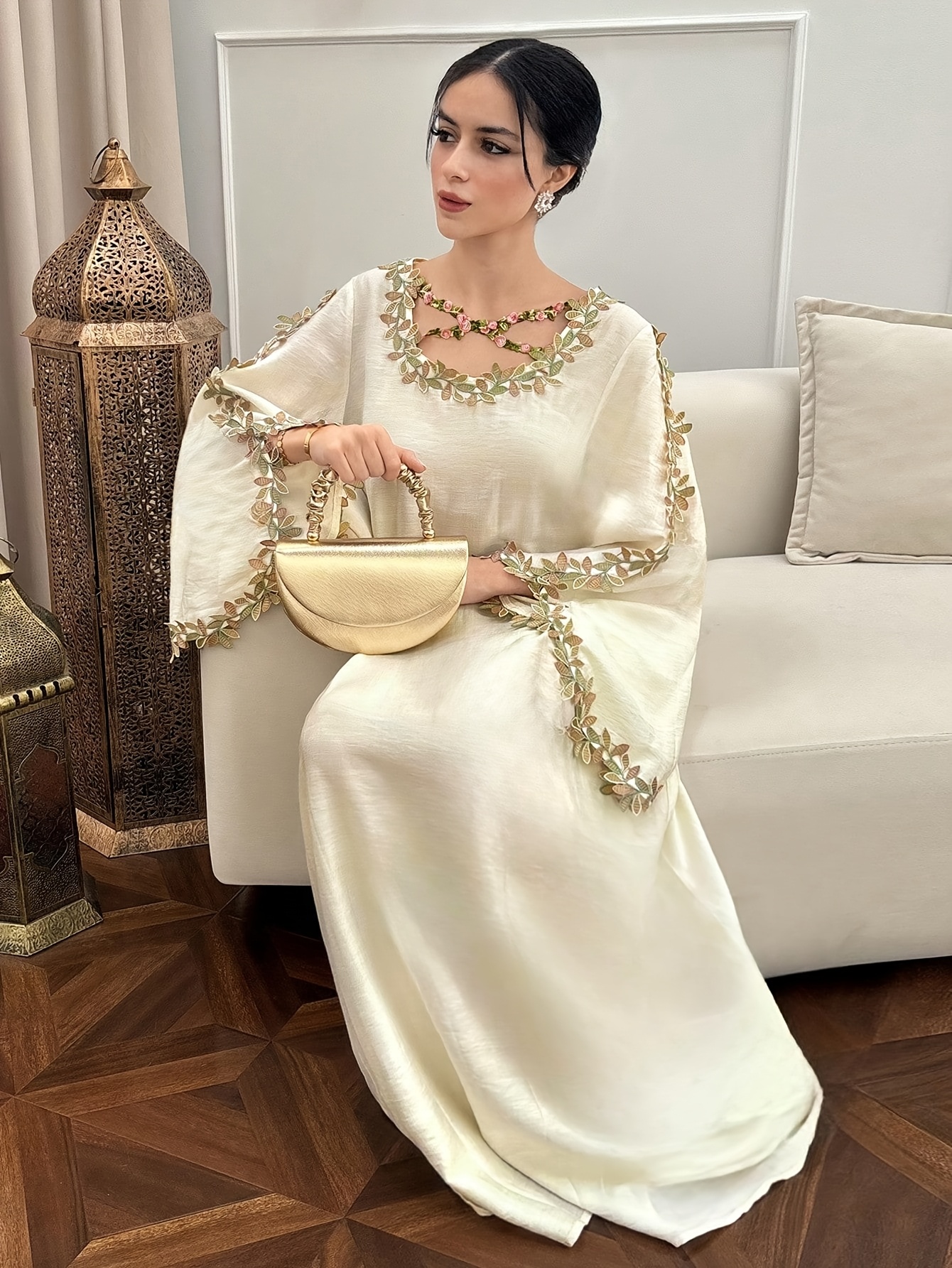 arabic design dress womens loose fit long sleeve arabic style dress embellished