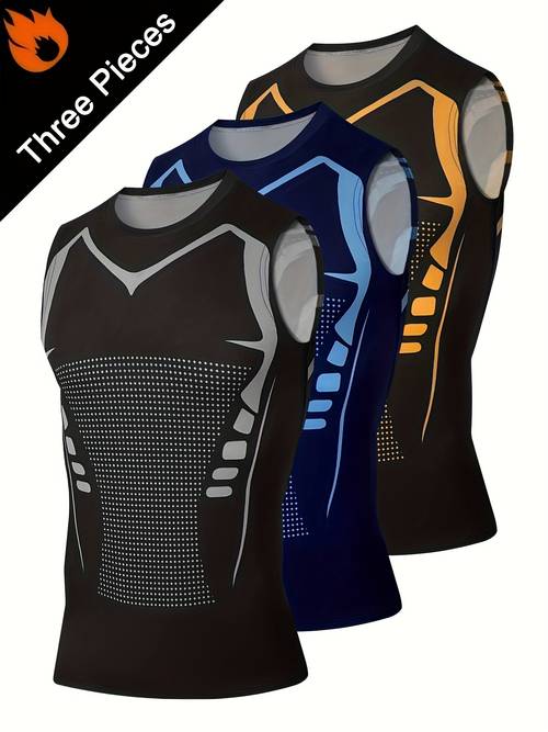 3 piezas camisetas sin para hombre con estampado, elásticas y transpirables, absorción de humedad, cómodas para correr, fitness y deportes