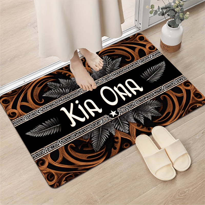 TEMU 1pc Polynesian Door Mat, Flannel Material, Polynesian Style Silvery Fern Totem , Maori Cultural Symbol, Suitable For Summer Villa Porch/coffee