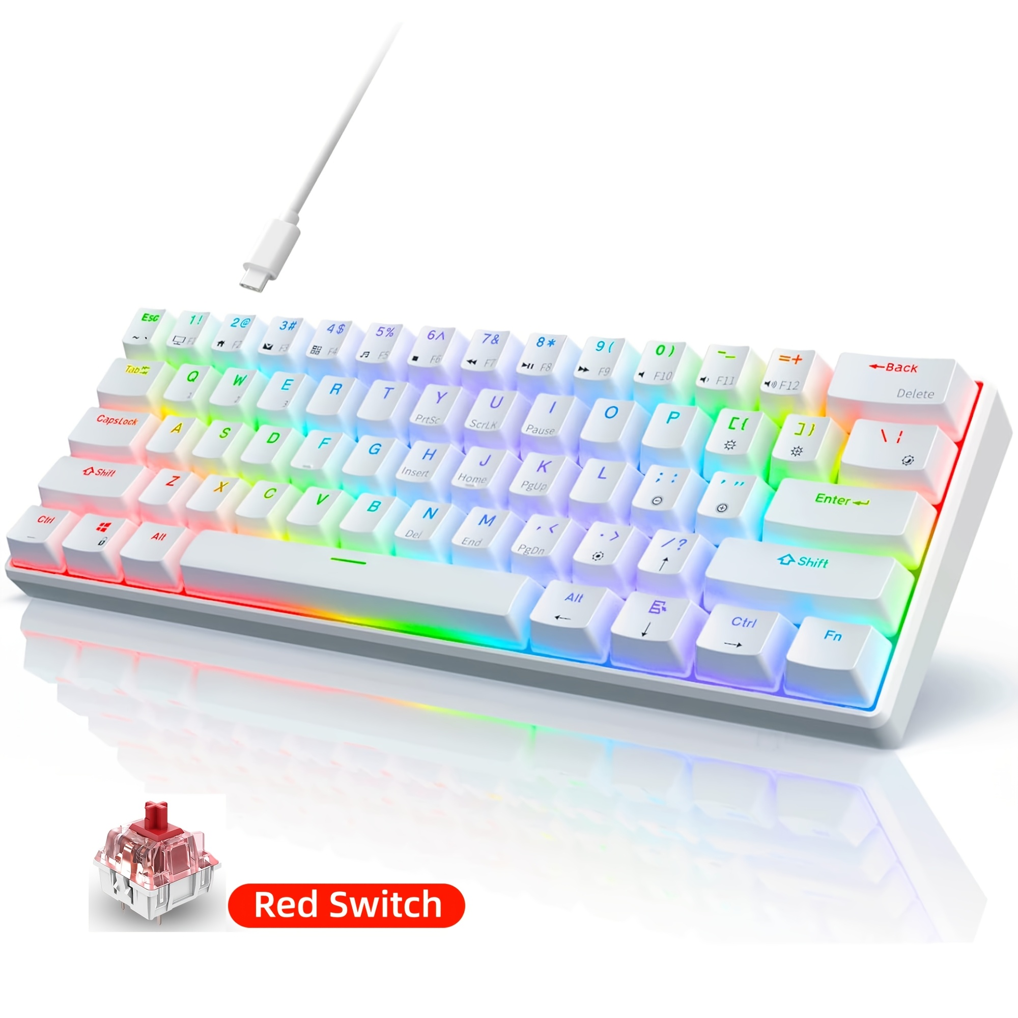 

Hxsj Rk61 Ultra-compact Rgb Backlit Gaming Keyboard With 60% Mechanical Red Switches, , Quiet & Smooth Typing Experience - Usb Wired, Non-rechargeable, Ideal For Office And Gaming