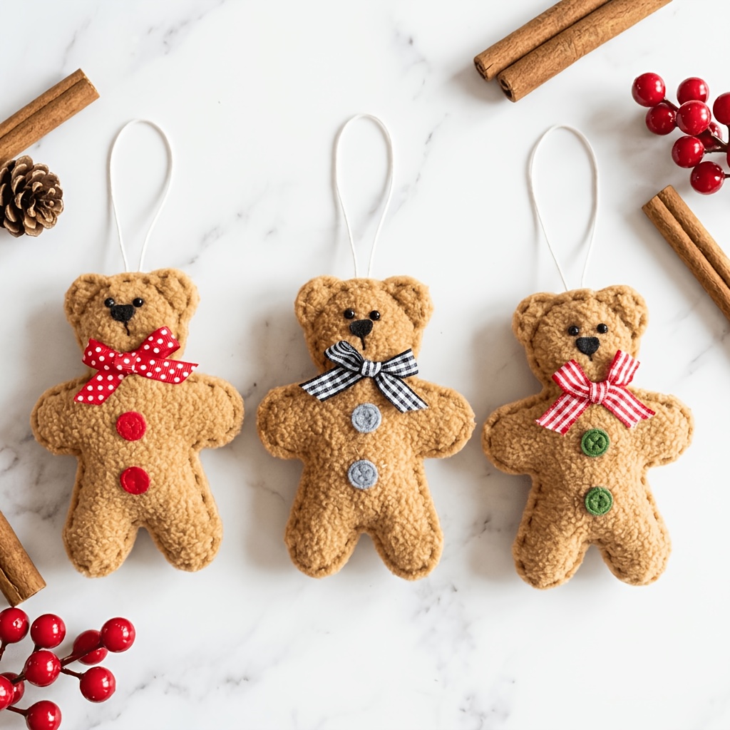 TEMU 3-pack Soft Fuzzy Gingerbread Teddy Bear Christmas Tree Hanging Ornaments Cute Xmas Home Window Decor Holiday Party Decoration