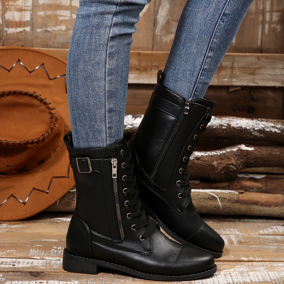 Women's Thick-sole Pointed Toe Winter Boots With Platform Heel - Zipper Closure Mid-calf Boots Suitable For Outdoor, Casual & - Warm Rubber Sole & Cover Upper (black/brown/dark Grey), Women Shoes