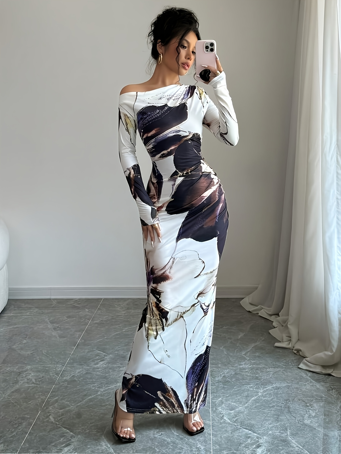 asymmetric hem mini dress Long Sleeve Asymmetrical Dress Burgundy / X-Small main image 0
