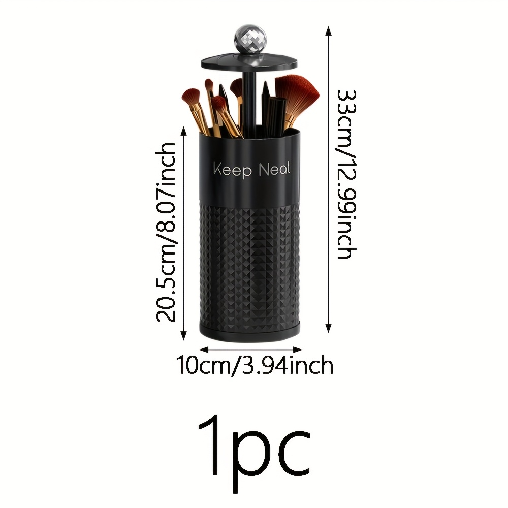 1pc automatic   up cosmetic organizer with dust proof lid durable plastic makeup brush holder for vanity bathroom countertop black white brush storage tubes no power needed makeup vanity desk   sturdy construction beauty enthusiasts   easy to   organizers Product details 7