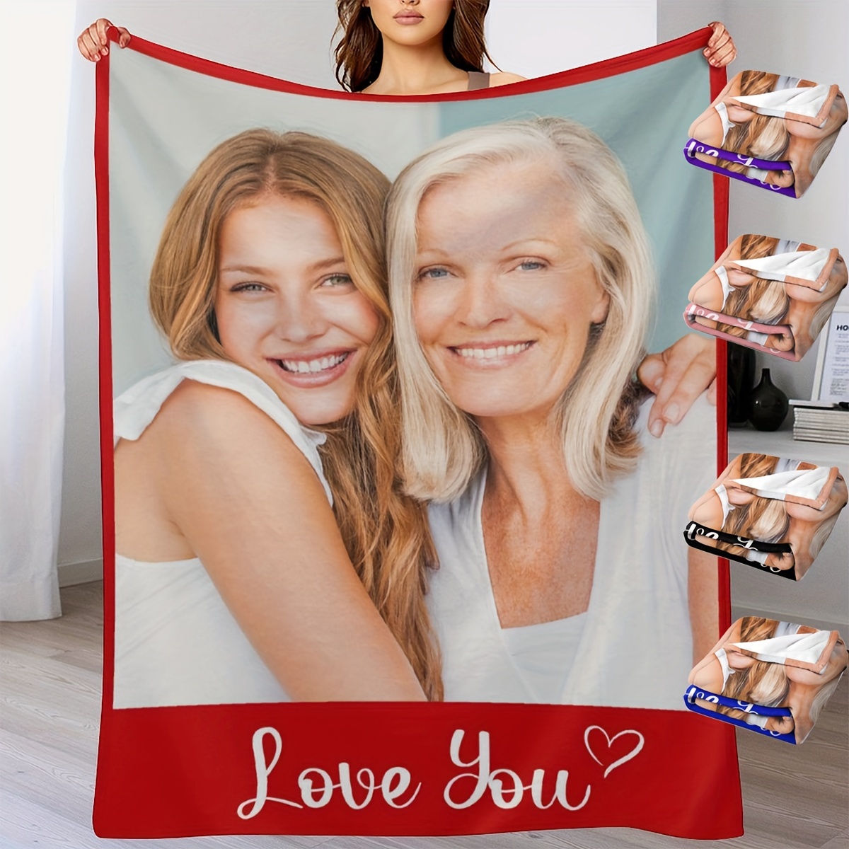 

Custom Photo Blanket, Polyester Knit Fabric, Rectangle, Solid Color, Ideal For Christmas Gift, No Electricity Or Battery Needed - Mom, Dad, Couples, Spouses, Father's Day, Birthdays