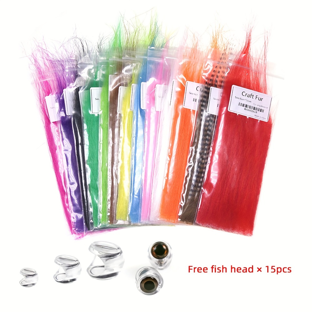 E-shop 13er-Pack Mischfarben Lange Faser Fliegenbindematerial Kunstfell Streamer Köder Schwanzflügel Weiches Synthetikmaterial für Angelköder