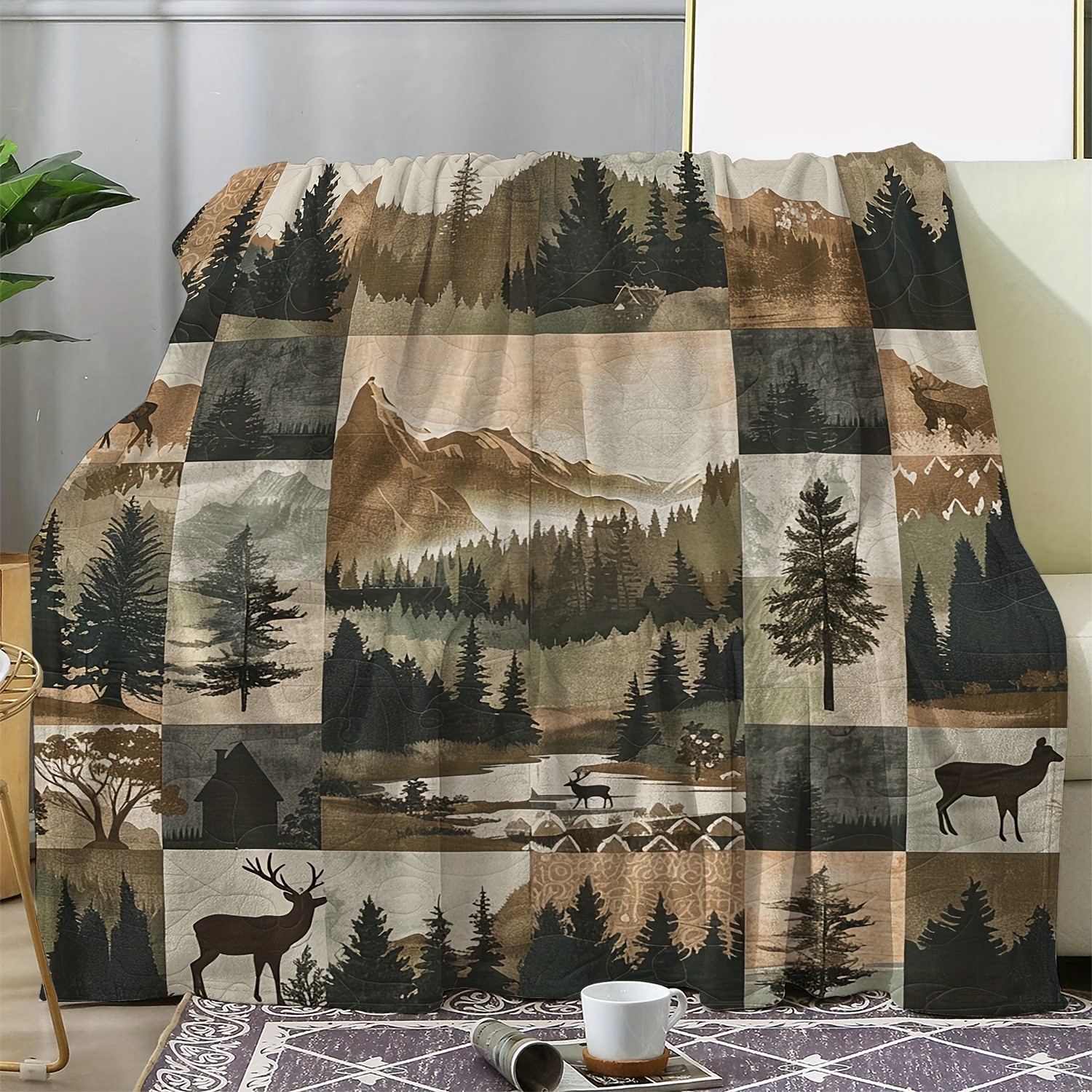 

1pc Blanket, Vintage Autumn Mountain Elk Print Blanket, Warm And Comfortable Soft Blanket, Suitable For Sofa Bed Sofa Car Office Velvet Room Camping Travel, Gift Blanket Suitable For All