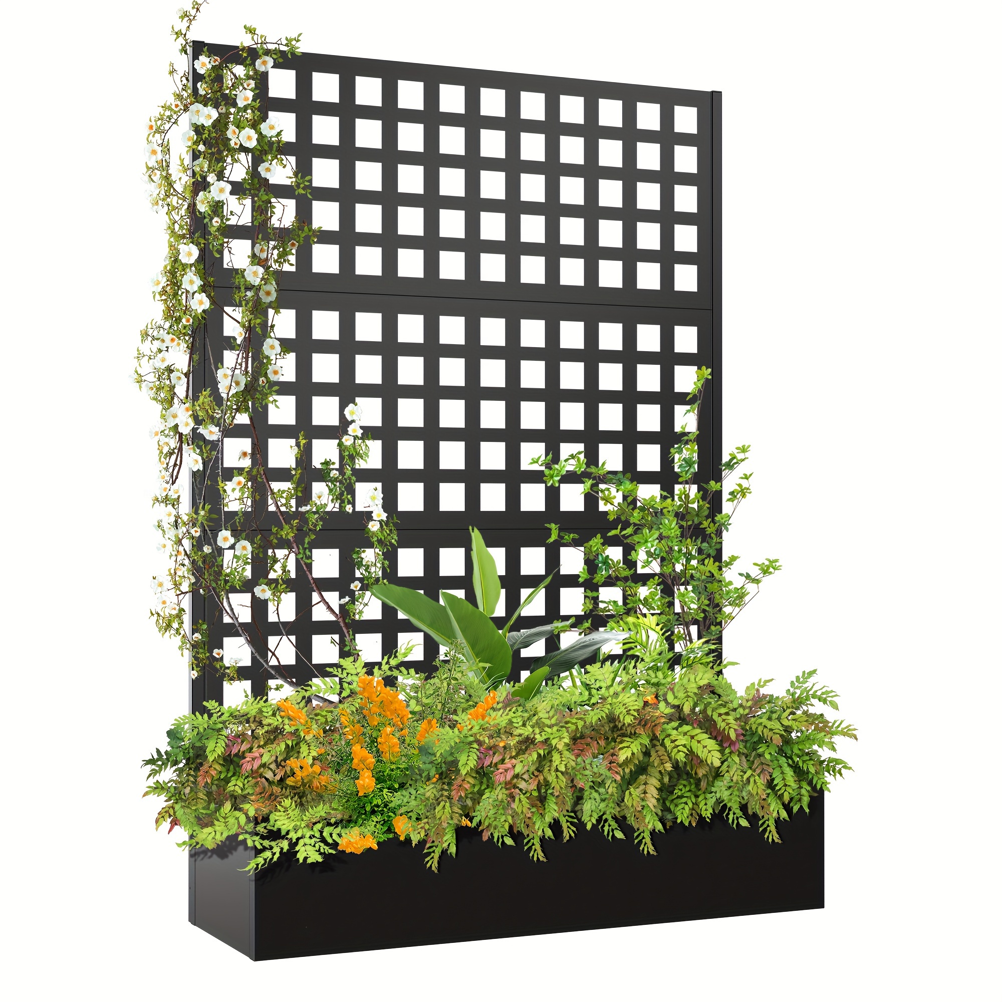 

Metal Planter Box With Trellis, Metal Raised Garden Bed With Trellis, Planter Box For Climbing Plants Vegetable, Metal Raised Garden Bed With Drainage Holes (47"lx16"wx71"h/balck)