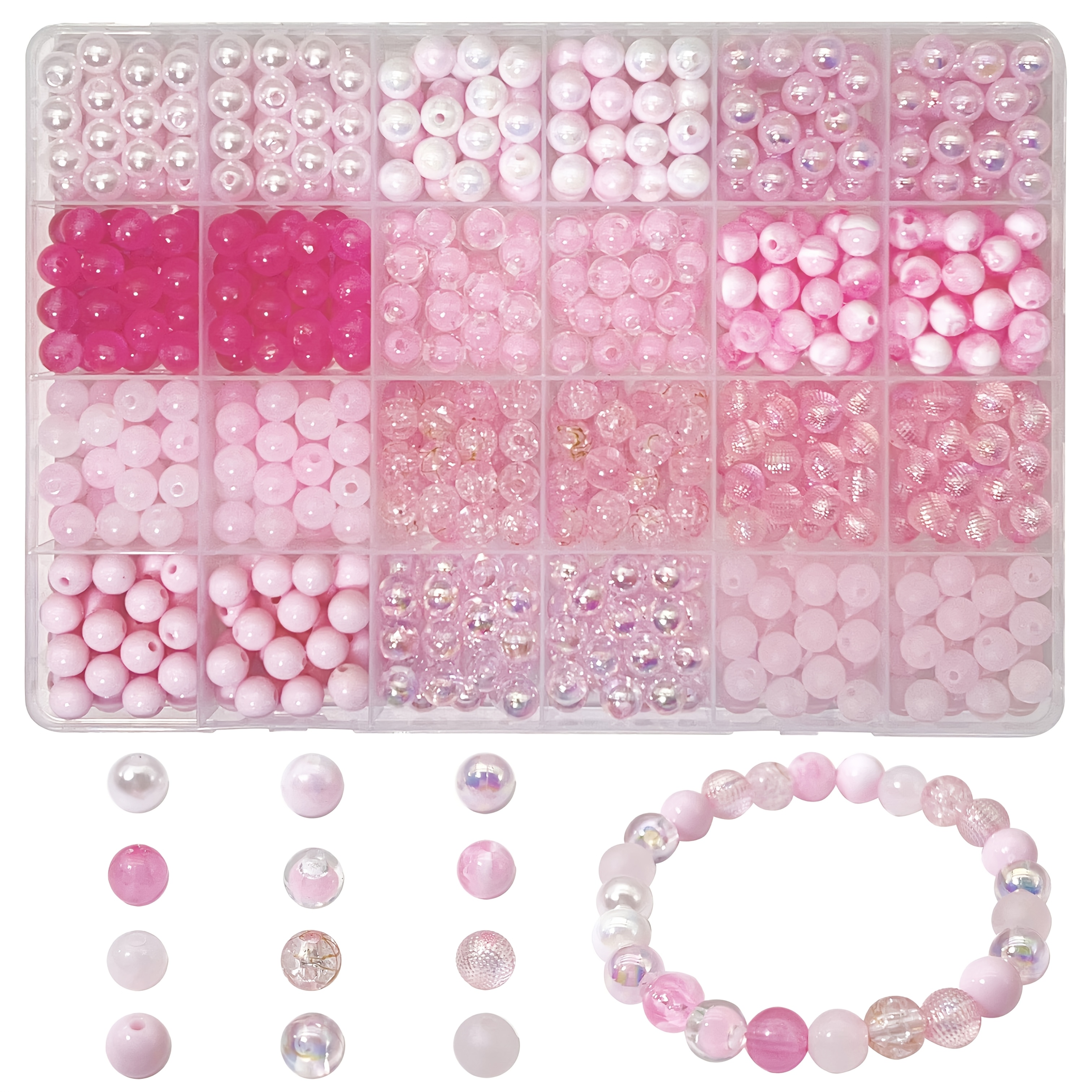 Image of 650pcs High Quality Pink Acrylic Beads Mermaid Beads And Crack Pattern Beads, Bead In Bead, Beads, Ab Color Beads - Jewelry Making Set - Perfect For Making, Bracelets, Necklaces, Craft Accessories