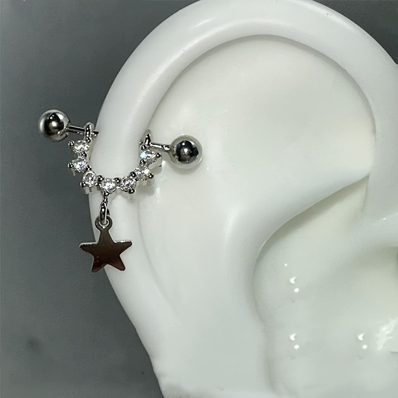 TEMU Boucle d'oreille anneau avec pendentif étoile et bordure, hypoallergénique, clou d'oreille de U clouté, petit et clou d'oreille micro-clouté non