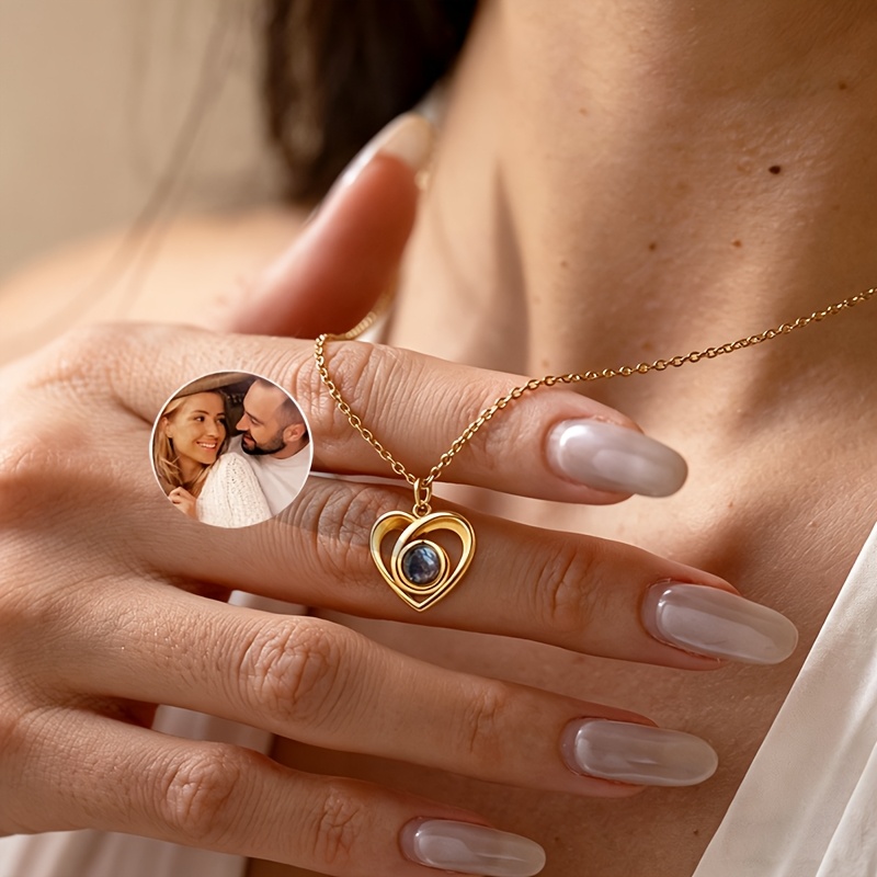Custom Photo Necklace with Heart Projection Pendant