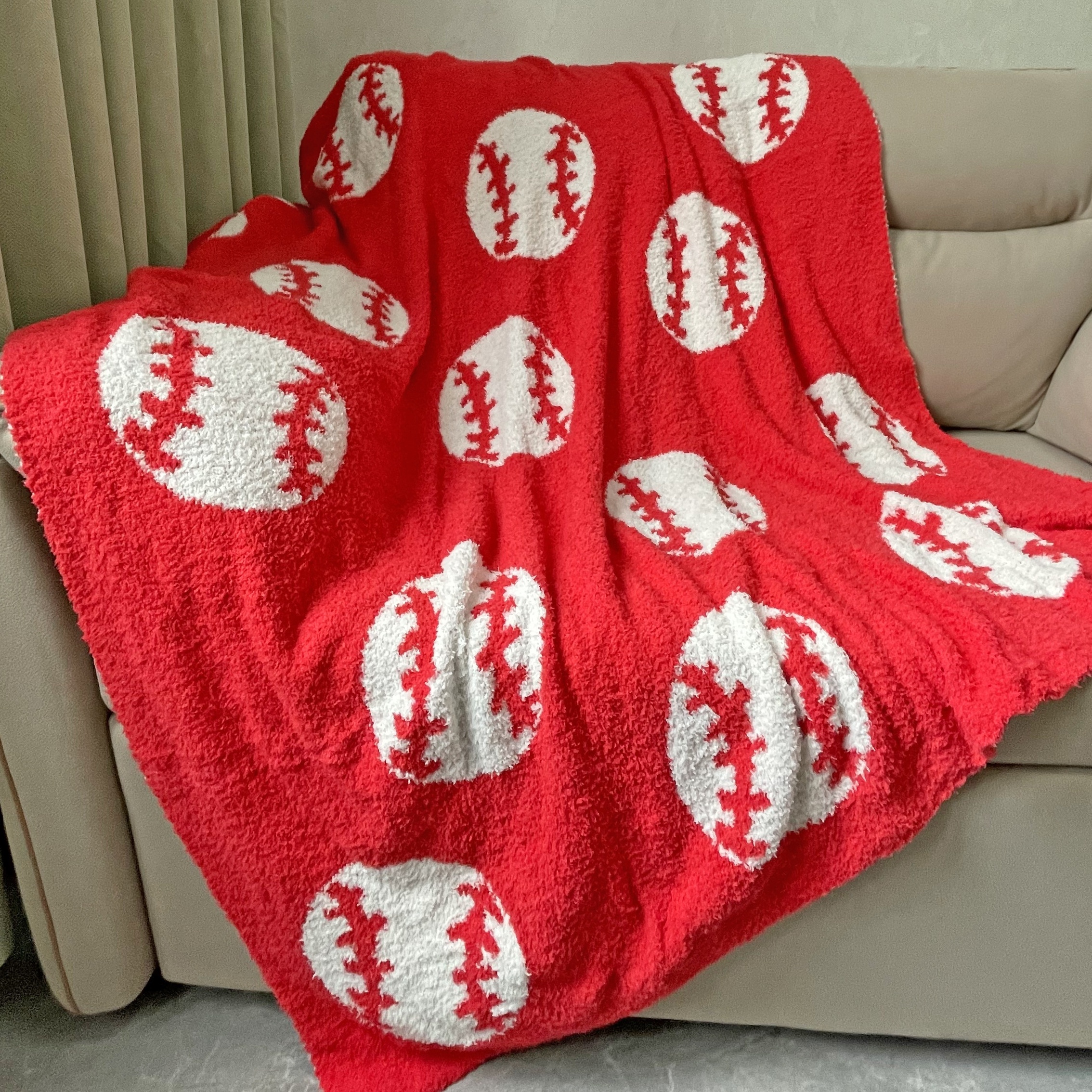

Comfortable Baseball Pattern Blanket Perfect Lightweight Bedding For Adults, Soft, Warm, Plush Football Blanket, Perfect For Bed Sofas