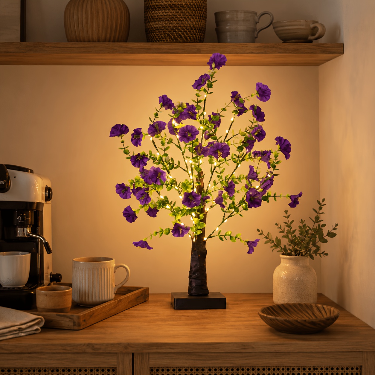 TEMU 1pc Led Table Lamp, Usb Artificial Flower Tree Lamp With 42 Warm White Leds, Decorative Table Lamp, Bedside Table Lamp And Nightstand Lamp For