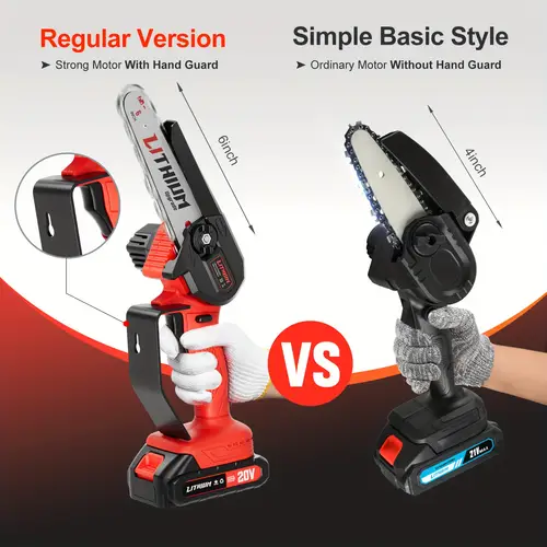 6 inch and 4 inch cordless mini chainsaws handheld for wood cutting and tree pruning suitable for outdoor yard and garden use