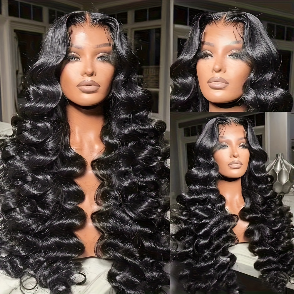 Image of 13x4 Inch Lace Front Wigs For Women Black Wave Pre Pluced Hairline Synthetic Lace Wigs Heat Resistant Fiber Glueless Lace Front Wigs For Daily Party Use 26 Inch