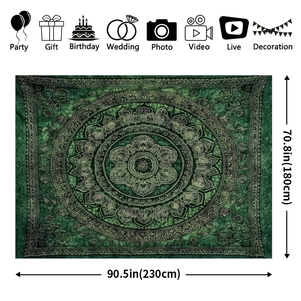 TEMU Green Mandala Tapestry, Polyester Wall Hanging, Universal Holiday Decor, No Electricity Needed, With Holes For , For